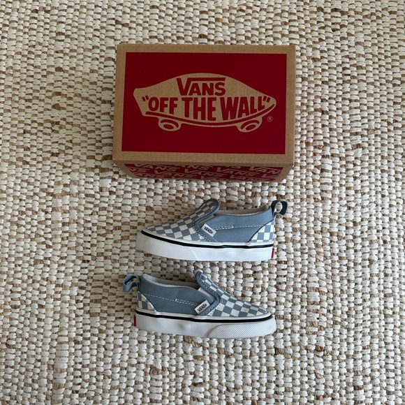 Vans Toddler Classic Slip-On V Checkerboard Shoe - Dusty Blue - Size 5 Toddler - Picture 2 of 6